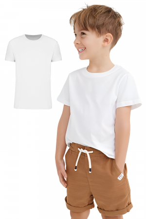 Tricouri - Set 2 Tricouri Copii din Bumbac Organic 100%, Material Sustenabil, Certificat Controlunion, Peta Vegan Approved, Densitate 175g/m2, Alb, 6 ani