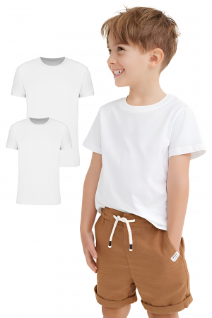 Tricouri - Set 3 Tricouri Copii din Bumbac Organic 100%, Material Sustenabil, Certificat Controlunion, Peta Vegan Approved, Densitate 175g/m2, Alb, 6 ani