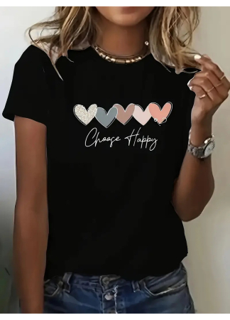 Tricouri imprimeu Dama - Tricou dama Choose Happy Alege Fericirea