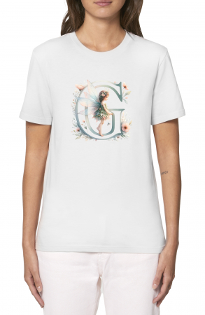 Tricouri imprimeu Dama - Tricou dama Alfabet Litera G cu Zana si Flori