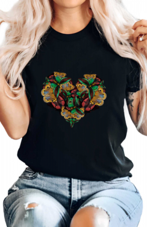 Tricouri imprimeu Dama - Tricou dama, Fluturi Inima, Negru