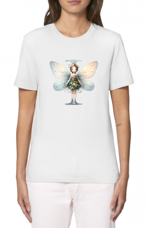 Tricouri imprimeu Dama - Tricou dama Alfabet Litera I cu Zana si Flori