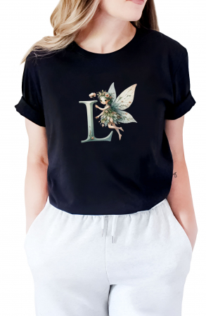 Alfabet - Tricou dama Alfabet Litera L cu Zana si Flori