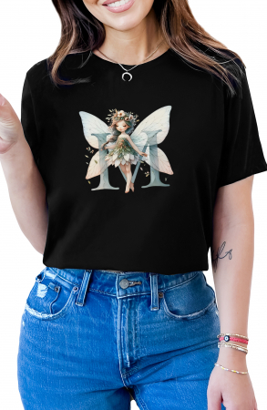 Alfabet - Tricou dama Alfabet Litera M cu Zana si Flori