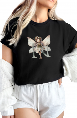 Alfabet - Tricou dama Alfabet Litera N cu Zana si Flori