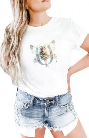 Alfabet - Tricou dama Alfabet Litera O cu Zana si Flori