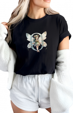 Alfabet - Tricou dama Alfabet Litera O cu Zana si Flori