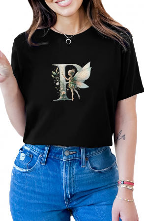 Alfabet - Tricou dama Alfabet Litera P cu Zana si Flori