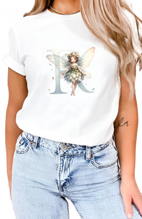 Alfabet - Tricou dama Alfabet Litera R cu Zana si Flori