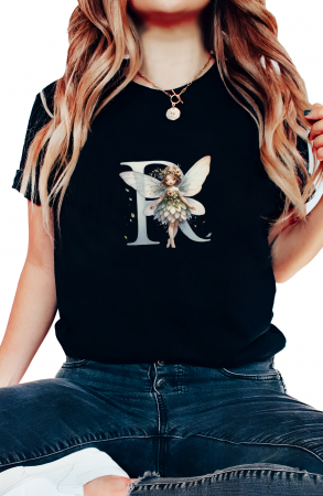 Alfabet - Tricou dama Alfabet Litera R cu Zana si Flori