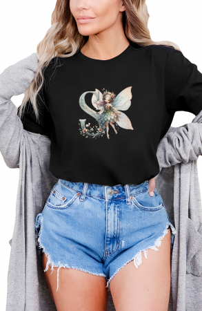 Alfabet - Tricou dama Alfabet Litera S cu Zana si Flori