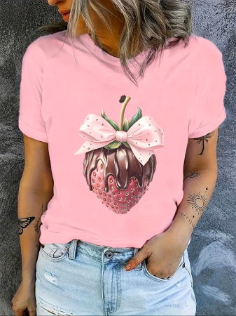 Tricouri imprimeu Dama - Tricou dama Strawberry Chocolate capsuna cu ciocolata fashion modern