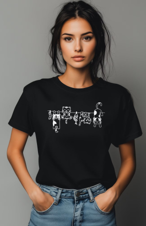 Pisici - Tricou dama Crazy Cats, bumbac, simplu, casual, pentru o atmosfera relaxanta