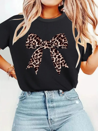 Tricouri imprimeu Dama - Tricou dama Leopard Bow