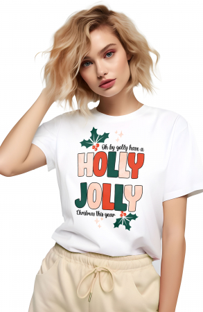 Craciun - Tricou dama, Craciun, Holly Jolly, Alb