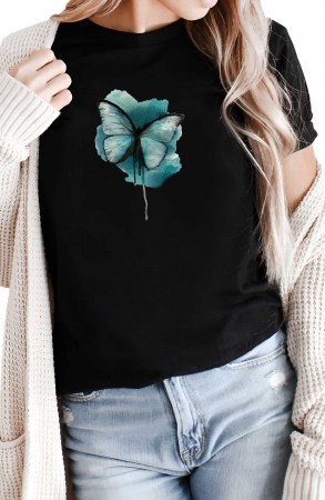 Tricouri imprimeu Dama - Tricou dama, Fluture Abstract, Negru