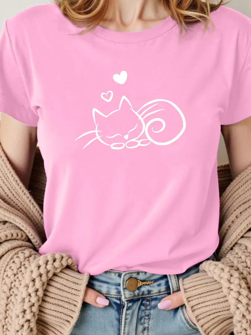 Pisici - Tricou Dama, Cute Cat, din bumbac 100%, decolteu la baza gatului, cusaturi laterale