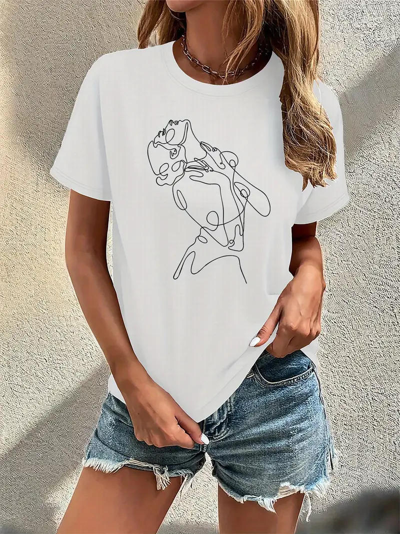 Tricouri imprimeu Dama - Tricou dama Silhouette Woman Body, classic fit din bumbac 100%, decolteu la baza gatului cu rib subtire, cusaturi laterale