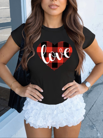 Abstract - Tricou dama Buffalo Love, inima carouri rosii si negre, stil casual romantic
