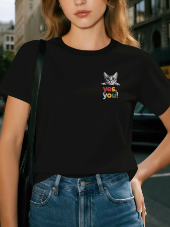 Pisici - Tricou dama Pisic timid Yes You, la moda si versatil, usor si confortabil, pentru iubitoarele de pisici