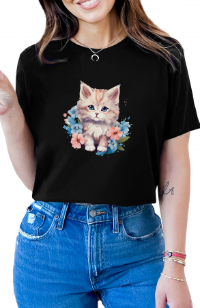 Tricouri imprimeu Dama - Tricou dama, Pisica, Cute, Negru