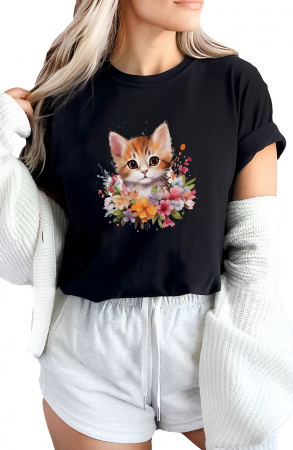 Tricouri imprimeu Dama - Tricou dama, Pisica, Gentle, Negru