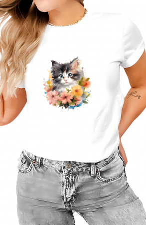 Tricouri imprimeu Dama - Tricou dama, Pisica, Surprised, Alb