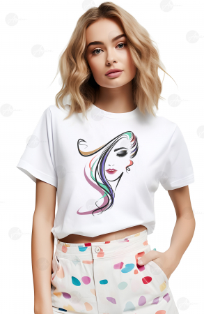 Abstract - Tricou dama, Portret femeie, Abstract, Alb