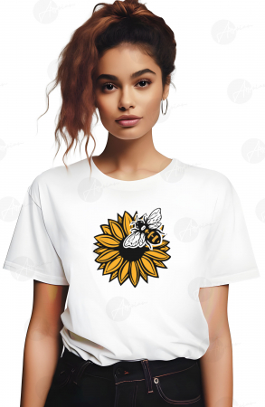 Flori - Tricou dama, Sunflower, Bee, Alb