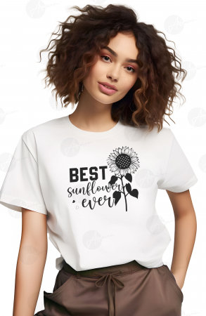 Flori - Tricou dama, Sunflower, Best Ever, Alb