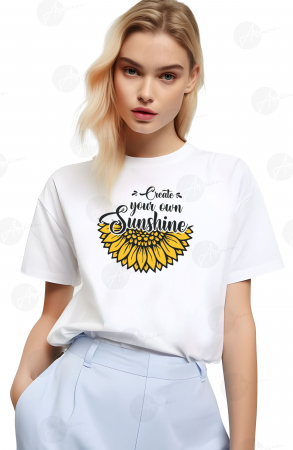 Flori - Tricou dama, Sunflower, Create your Sunshine, Alb