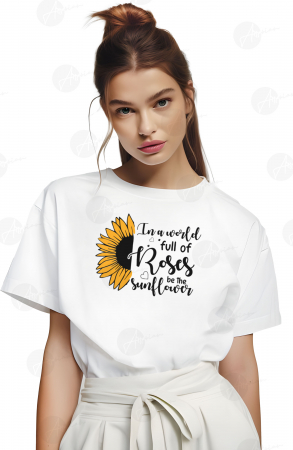 Cu Mesaj - Tricou dama, Sunflower, In a World, Alb