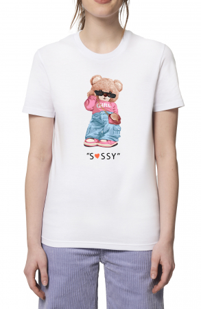 Tricouri imprimeu Dama - Tricou dama, Ursulet, Sassy, Alb