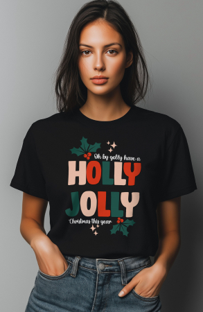 Craciun - Tricou dama, Craciun, Holly Jolly, Negru
