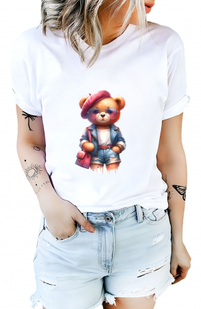 Tricouri imprimeu Dama - Tricou dama, ursulet, Girl Bear Purse, Alb
