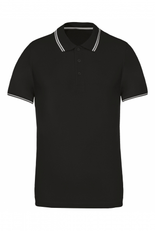 Tricou POLO Barbati - Tricou polo pentru barbati cu maneci scurte, dungi contrastante, 220gr. Negru / Alb
