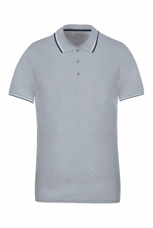 Tricou POLO Barbati - Tricou polo pentru barbati cu maneci scurte, dungi contrastante, 220gr. Gri Oxford / Navy / Alb