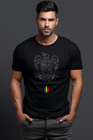Tricouri imprimeu Barbati - Tricou Romania pentru barbati, Unisex, Negru