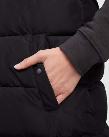 Veste / Geci Dama - Vesta impermeabila, calduroasa, captusita, guler inalt, buzunare laterale, gluga cu capse detasabila, deschideri laterale cu fermoare, Negru