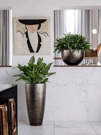 Ghiveci METALLIC SILVER LEAF matt coffee (cu liner) 34 x 90 [1]