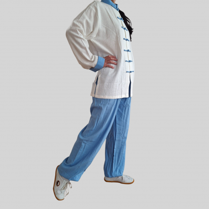 Costum Tai Chi / Wushu alb cu albastru [2]
