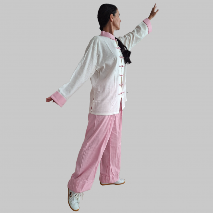 Costum Tai Chi / Wushu alb cu roz [2]