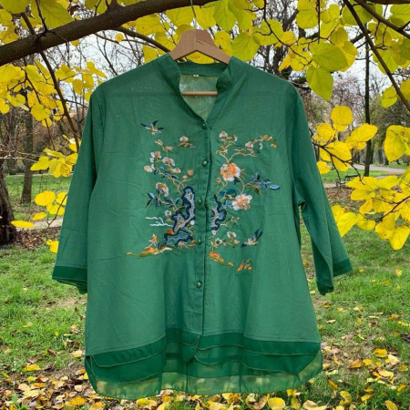 Bluze - Bluza cu broderie si butoni chinezesti