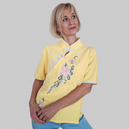 Bluze si camasi - Bluza cu broderie si butoni chinezesti