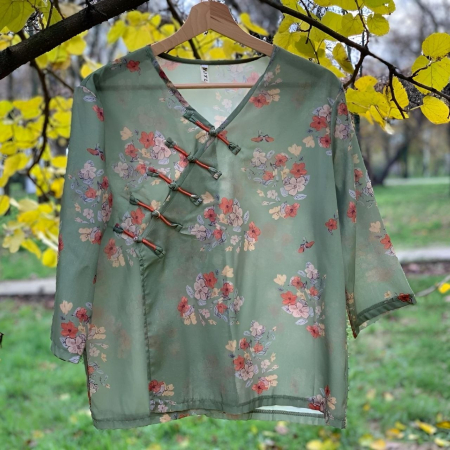 Bluze - Bluza cu broderie si butoni chinezesti