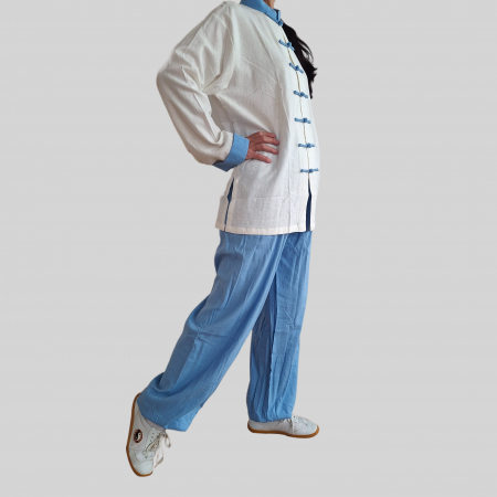 Costum Tai Chi / Wushu alb cu albastru [1]