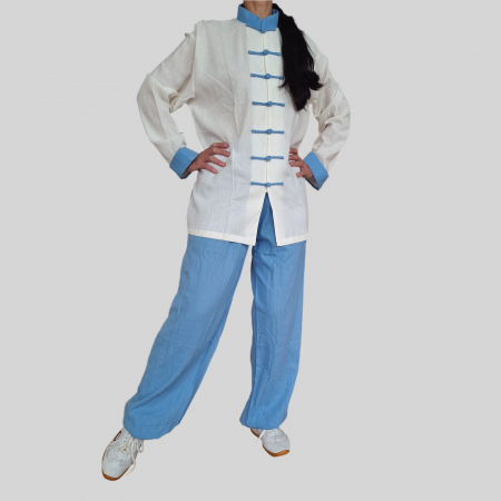 Imbracaminte - Costum Tai Chi / Wushu alb cu albastru