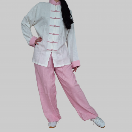 Imbracaminte - Costum Tai Chi / Wushu alb cu roz