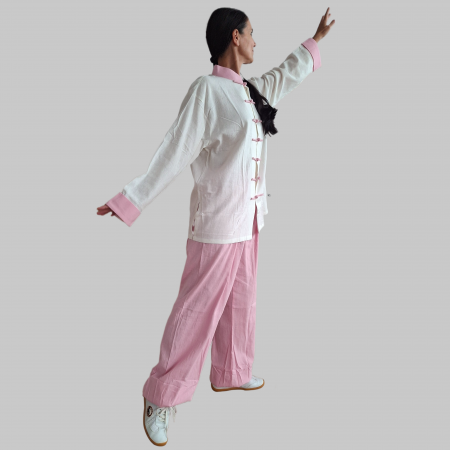 Costum Tai Chi / Wushu alb cu roz [1]