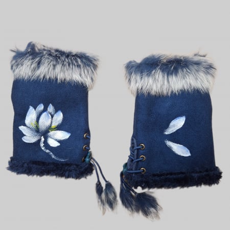 Manusi pictate, albastru, lotus [1]